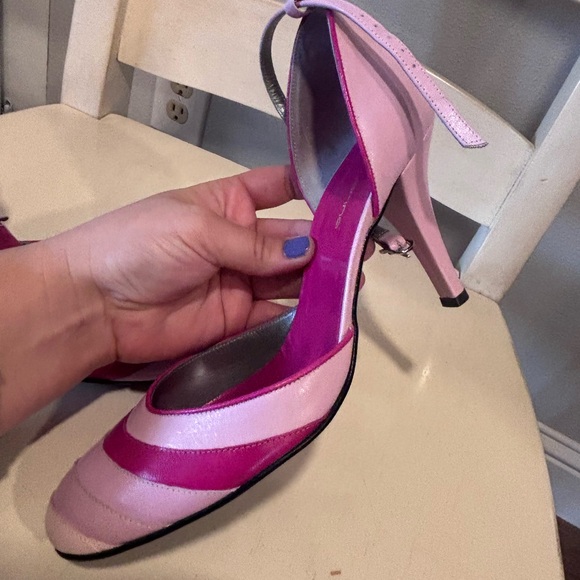 Vintage Fornarina Pink Stripe Ankle Strap Slingback Heels - Picture 5 of 8